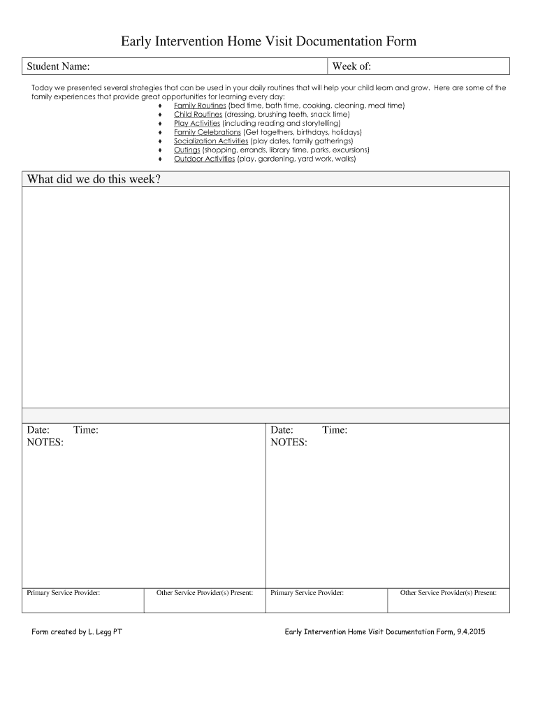 Blank Home Visit Documentation Form