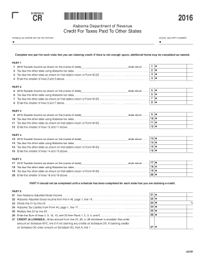 Credit for Taxes Paid to Other States Revenue Alabama  Form