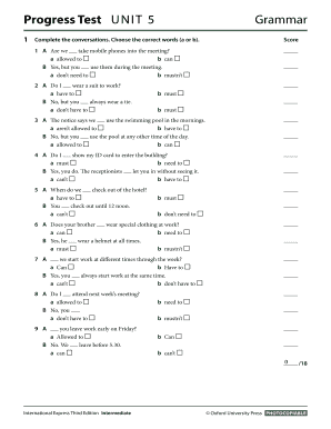 Unit 5 Progress Test a  Form