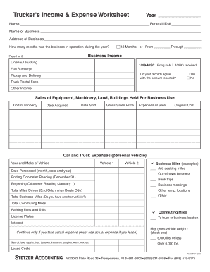 Truck Driver Expenses Worksheet  Form