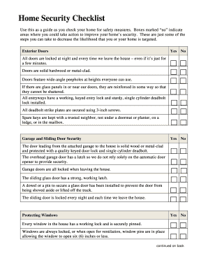 Home Security Checklist COMO  Form