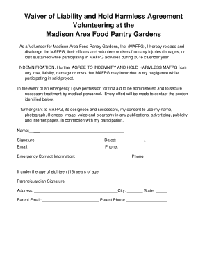 Volunteer Waiver Form Food Pantry Gardens Foodpantrygardens