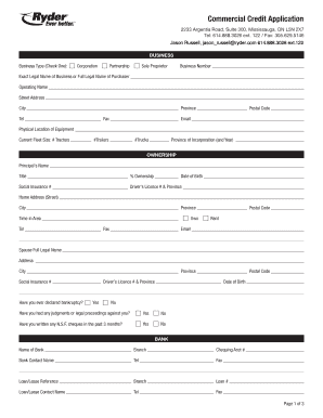 Ryder Credit Application  Form
