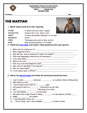 The Martian Worksheet PDF Answers  Form