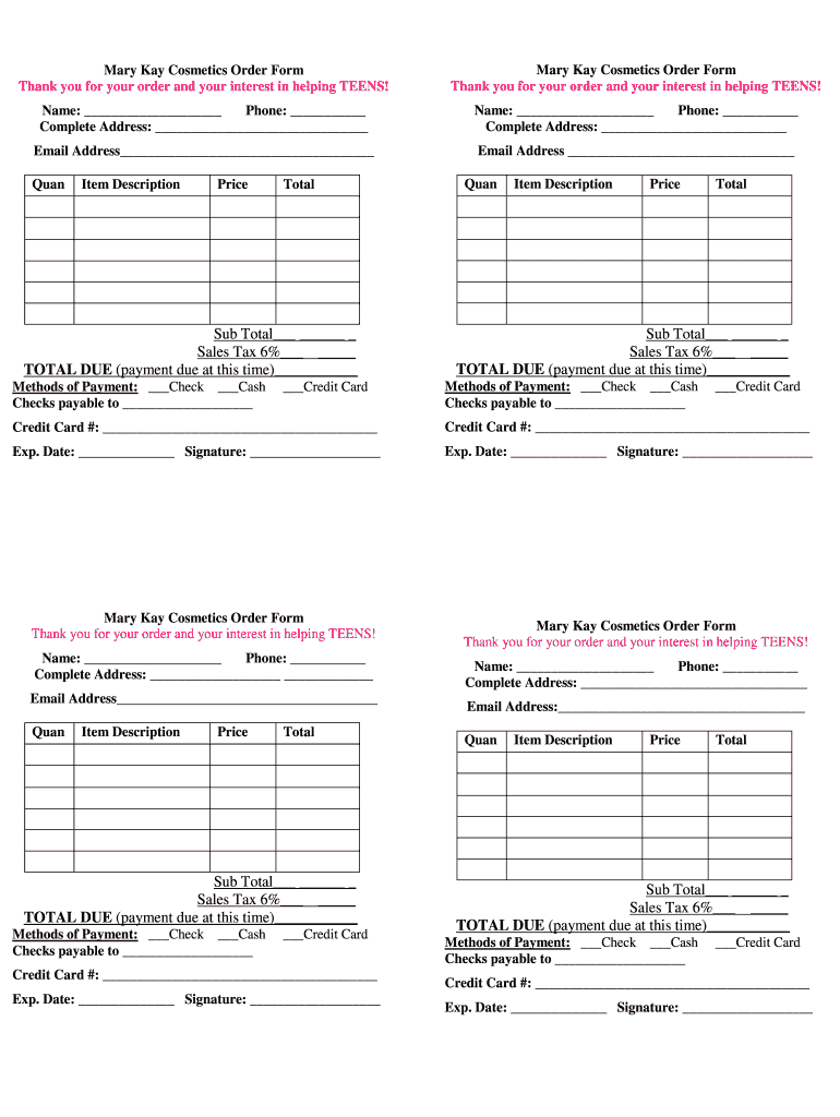 Mary Kay Consultant Order Form