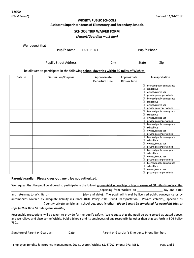  SCHOOL TRIP WAIVER FORM Usd259 Org 2012-2024