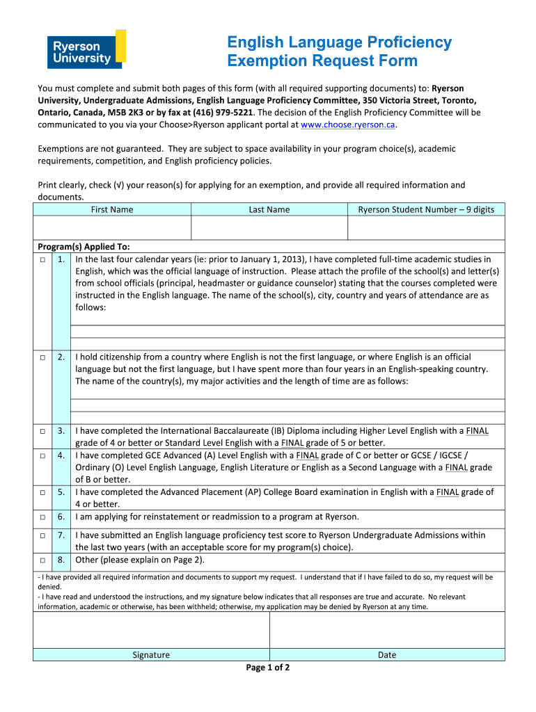  Ryerson University Proficiency 2019-2024