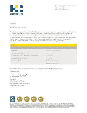 Hostplus Compliance Letter  Form