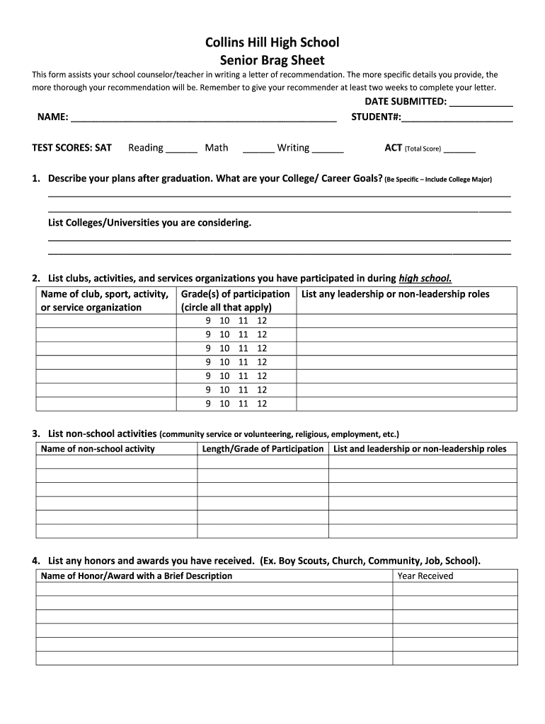 Brag Sheet Template PDF  Form