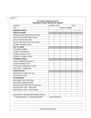 Jet Fuel Storage Facility Transport Truck Record of Receipt Envoy Air  Form