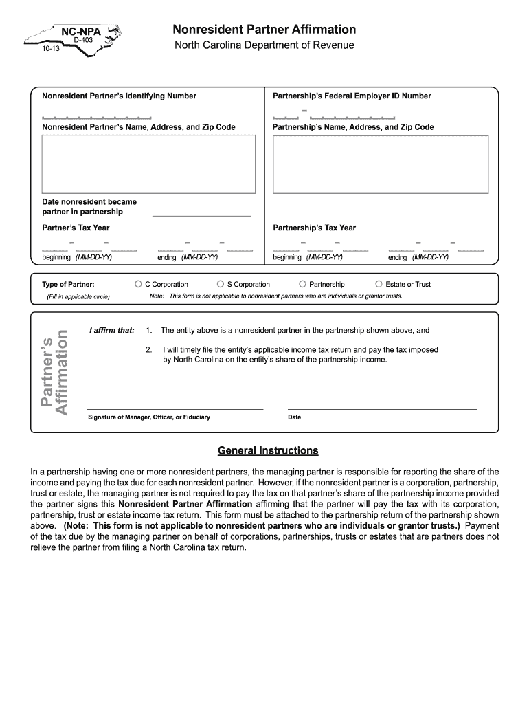 Get and Sign NC NPA Nonresident Partner Affirmation 2013-2022 Form