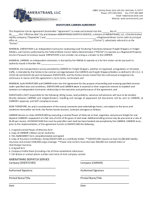 Dispatcher Carrier Agreement Template  Form
