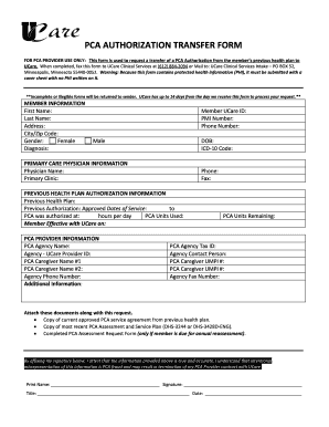 Ucare Pca Authorization Transfer Form