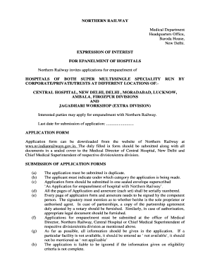 Northern Railway Hospital Empanelment  Form