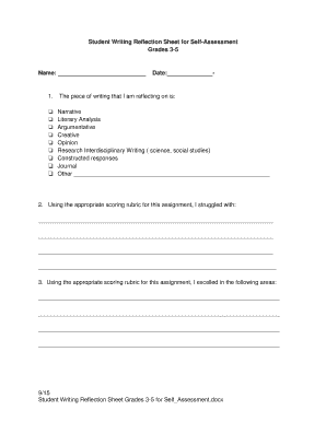 Student Writing Reflection Sheet  Form