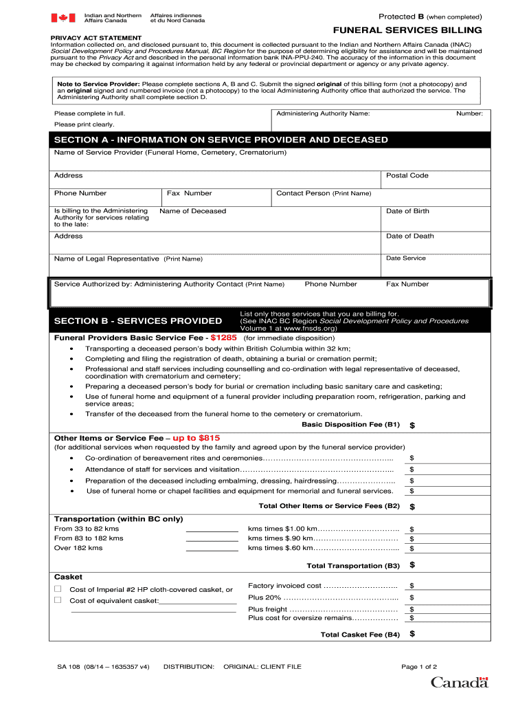  VANCOUVR #1635357 V4 SA 108 FUNERAL SERVICES BILLING FORM VOL 2 2014-2024