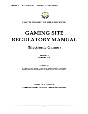 Gaming Site Regulatory Manual  Form