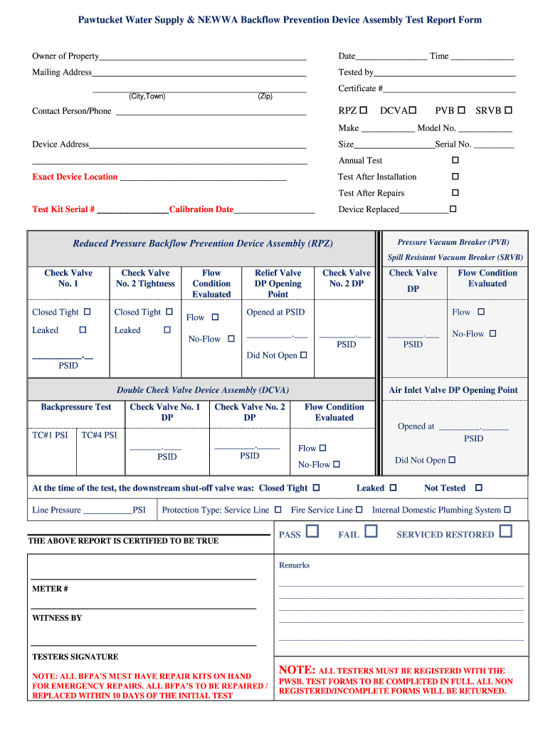 Backflow Test Forms Printable