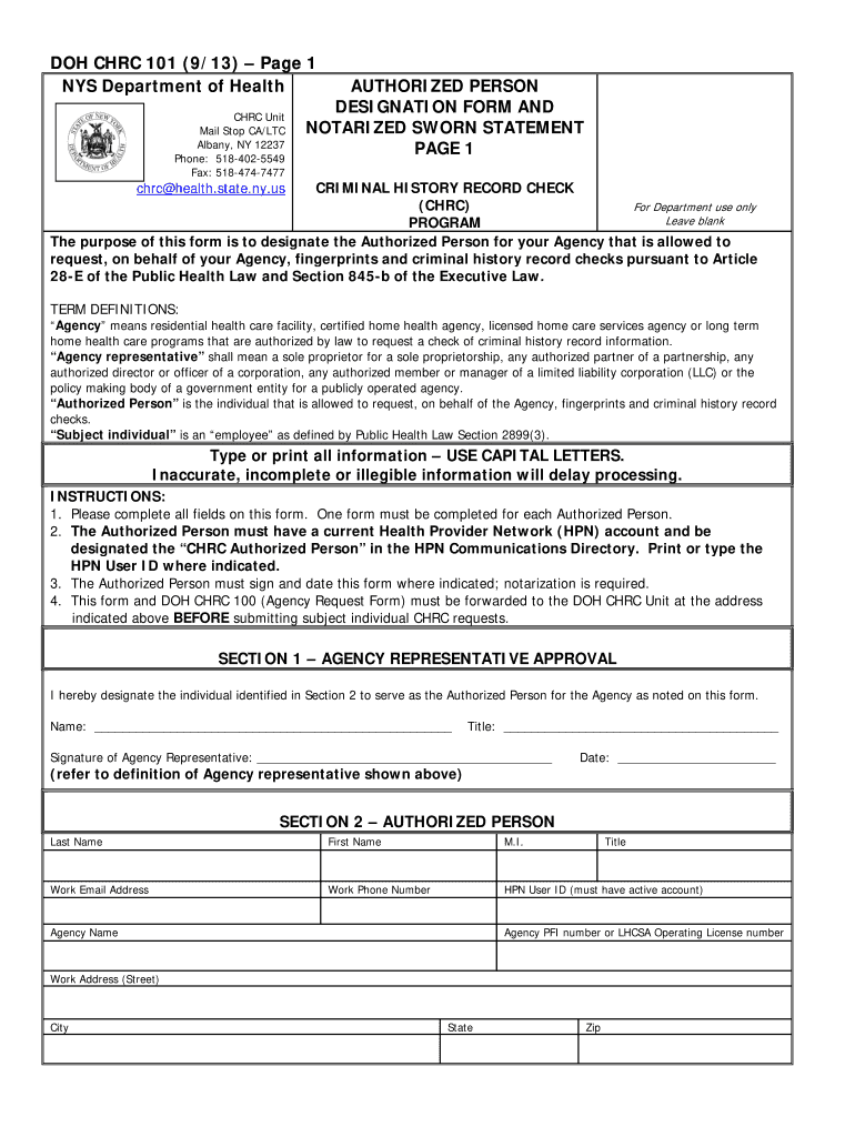  Doh Chrc 101 Form 2013-2024