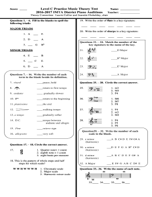 Level C Practice Music Theory Test IMTA District Piano Iamta  Form