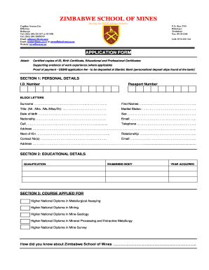 Zimbabwe School of Mines Intake Deadline  Form