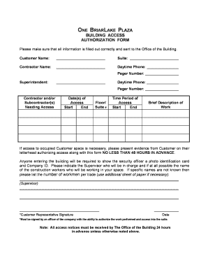 ONE BRIARLAKE PLAZA BUILDING ACCESS AUTHORIZATION FORM