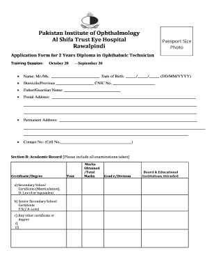 Pakistan Institute of Ophthalmology Rawalpindi  Form