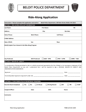  BELOIT POLICE DEPARTMENT Ride along Application 2016-2024