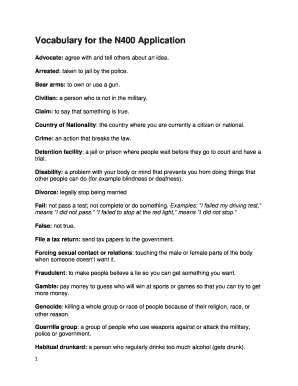 N 400 Part 12 Vocabulary PDF  Form