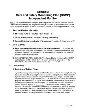 Data Safety and Monitoring Plan Example  Form