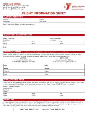 CampErdman YMCAHonolulu Org FLIGHT INFORMATION SHEET Ymcahonolulu