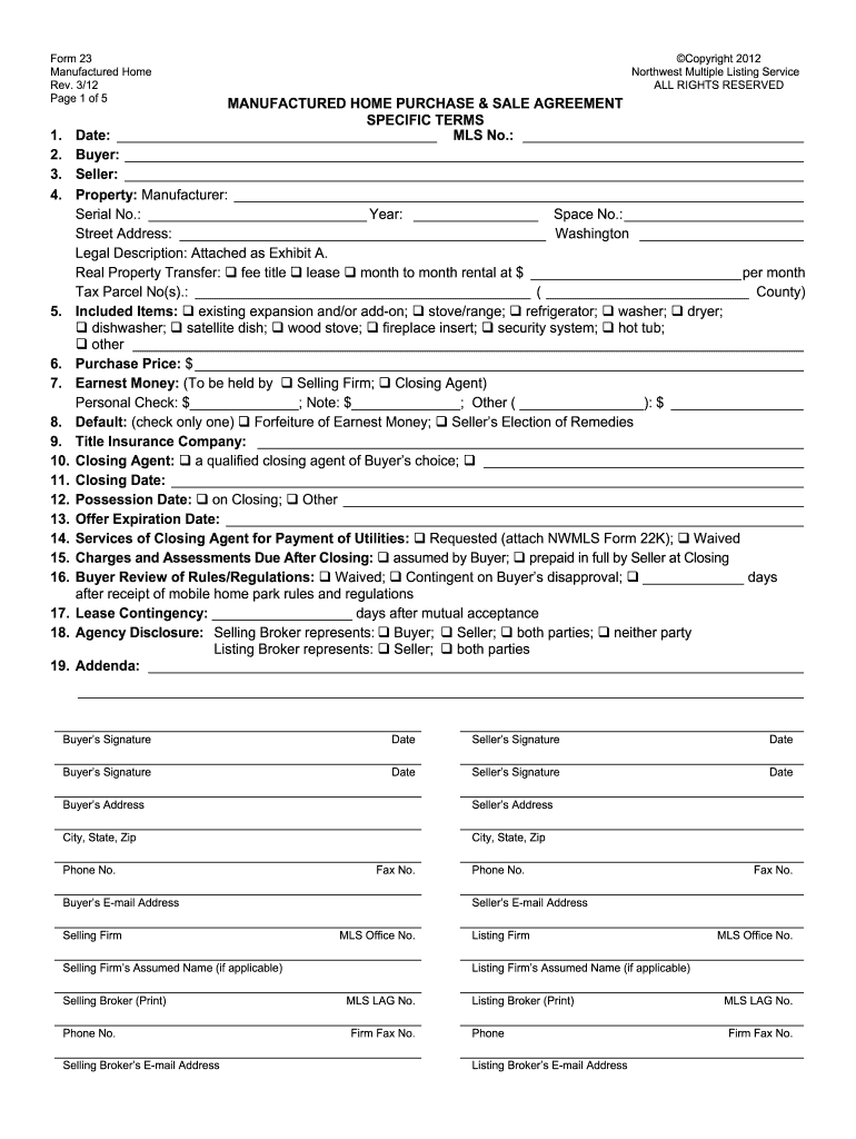 Form 23 Manufactured Home Purchase and Sale Agreement