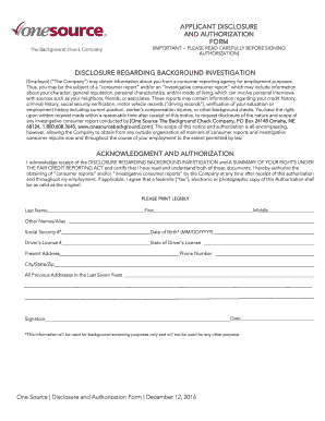  One Source Background Check Form 2016