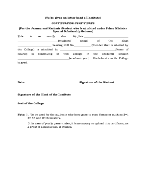 Continuity Certificate Format