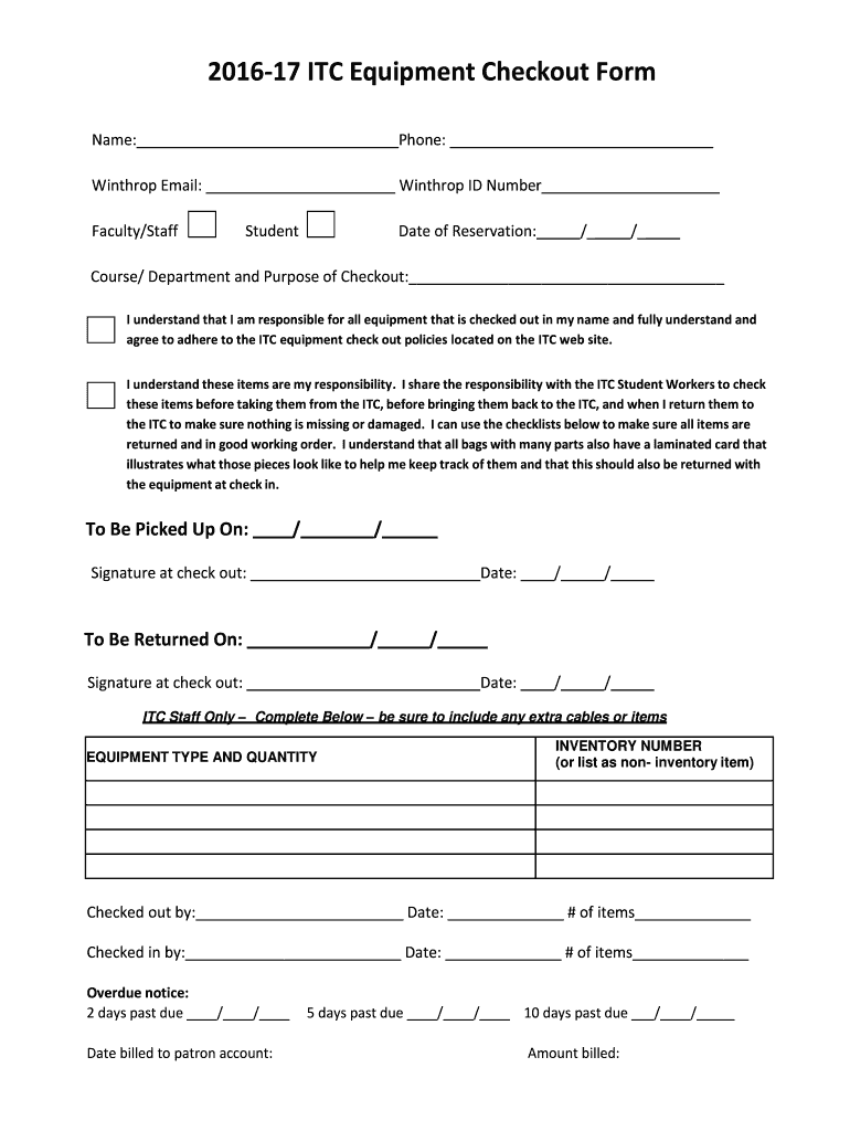  Equipment Checkout Form 2016