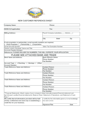 Customer Reference Sheet  Form