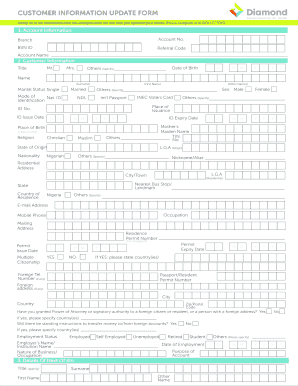 Diamond Bank Account Update Form