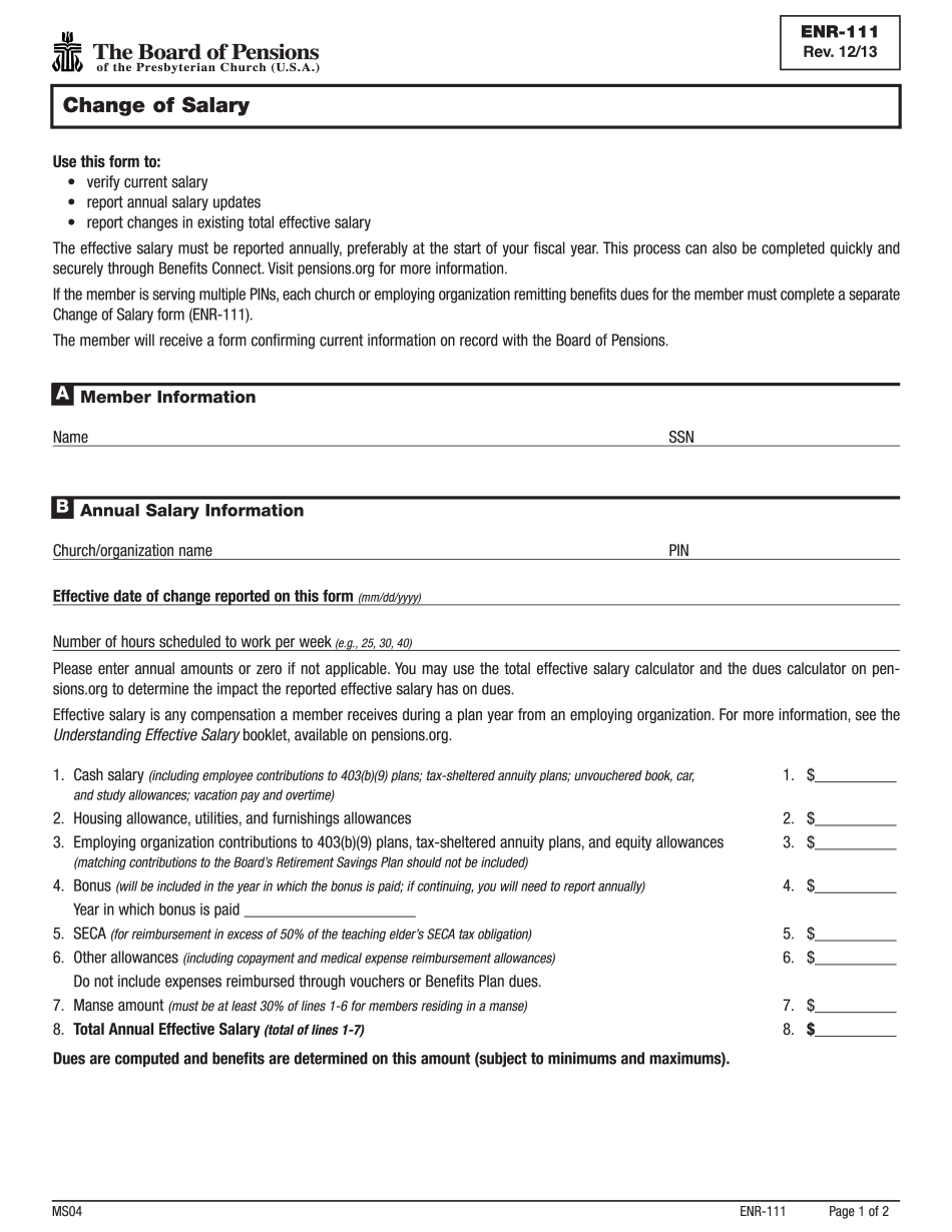  ENR 111, Change of Salary ENR 111, Change of Salary 2013-2024