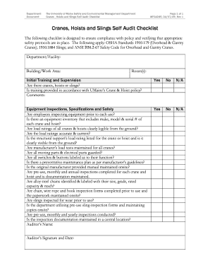 MF04245 Cranes, Hoists, and Slings Self Audit Form Safety and Sem Umaine