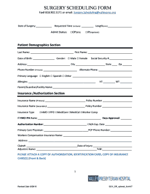 Surgery Scheduling Form