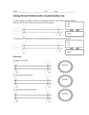 Double Number Line Percents Worksheets PDF  Form