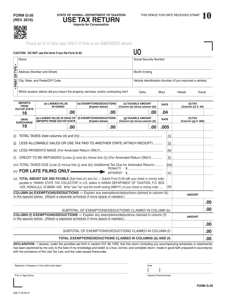 Get and Sign Form G 26 Rev Use Tax Return Forms  Fillable 2016