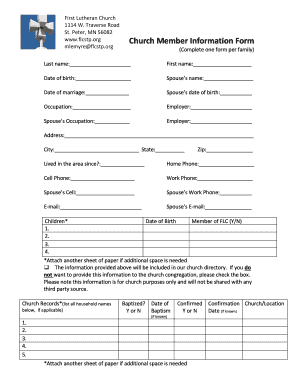 First Lutheran Church  Form