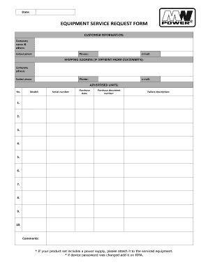 EQUIPMENT SERVICE REQUEST FORM Mwpower Pl