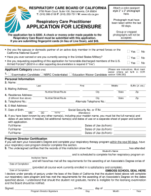  Application for Licensure Packet Respiratory Care Board of California Rcb Ca 2011