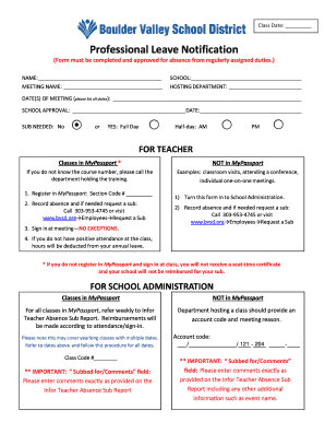 Professional Leave Notification Form Bvsd Bvsd