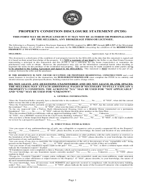 Property Condition Disclosure Statement PCDS Mississippi Real Mrec Ms  Form