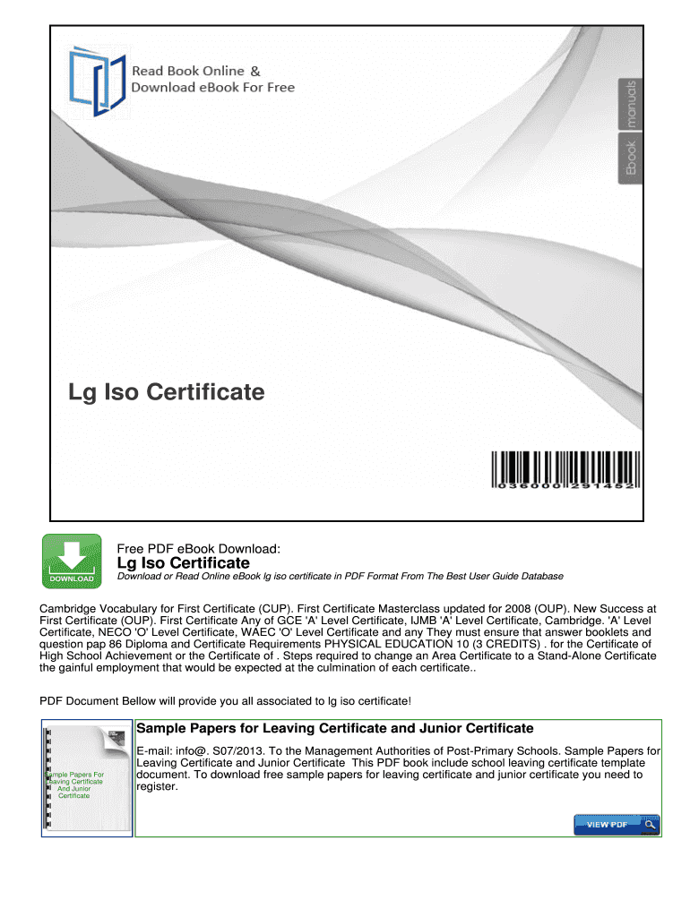 Lg Iso Certificate Mybooklibrary Com  Form