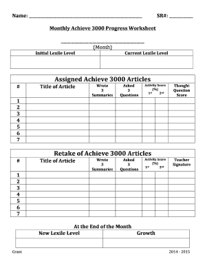  Achieve 3000 Tracking Sheet 2014-2024