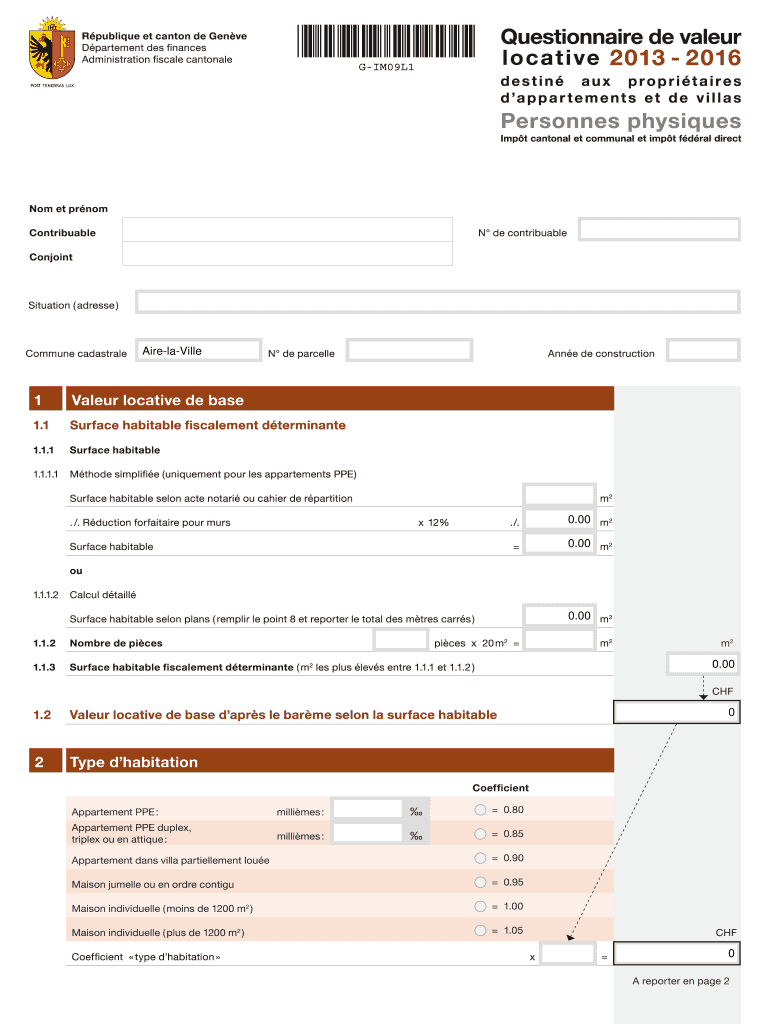  Questionnaire Valeur Locative Genève 2013-2024